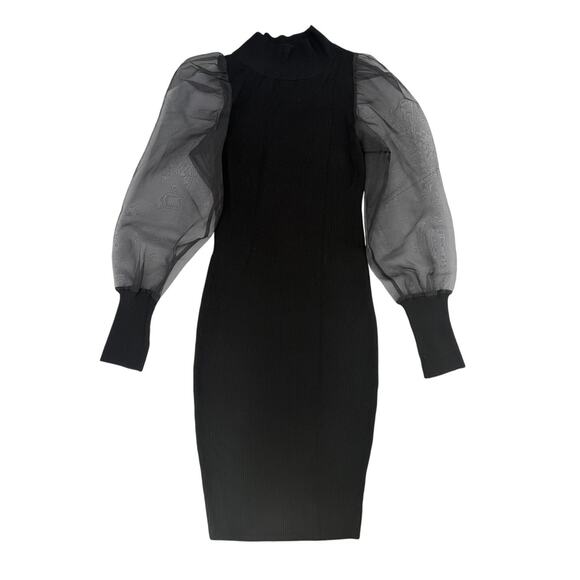 NWT French Connection Krista Organza-Sleeve Mock Neck Black Dress Size XS - Picture 1 of 11